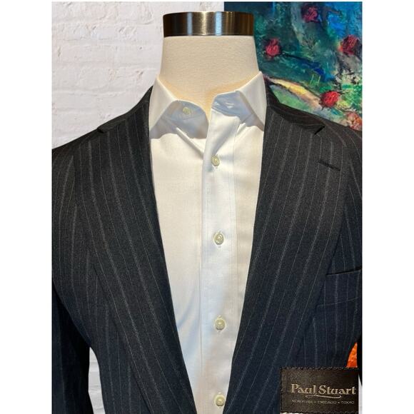 Paul Stuart 43L 36x32 Gray Multi-Stripe Flannel 2 Piece Suit Super 150s - Picture 3 of 16
